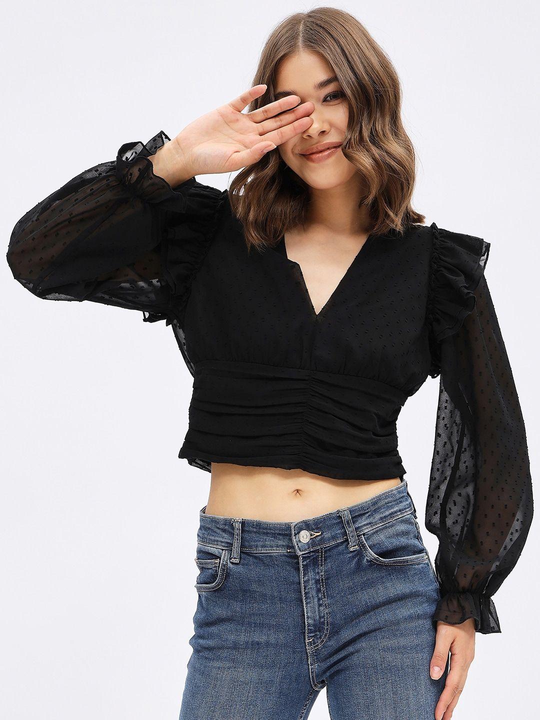 harpa self designed v-neck puff sleeve crop top