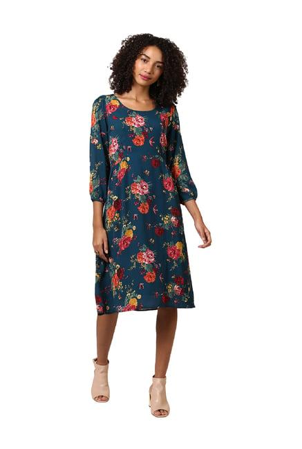 harpa teal floral print knee length dress