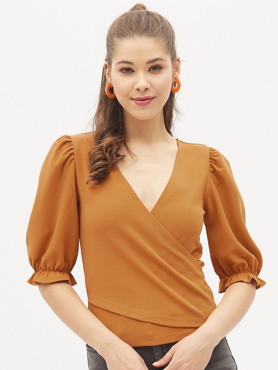 harpa v-neck puff sleeves v-neck wrap top