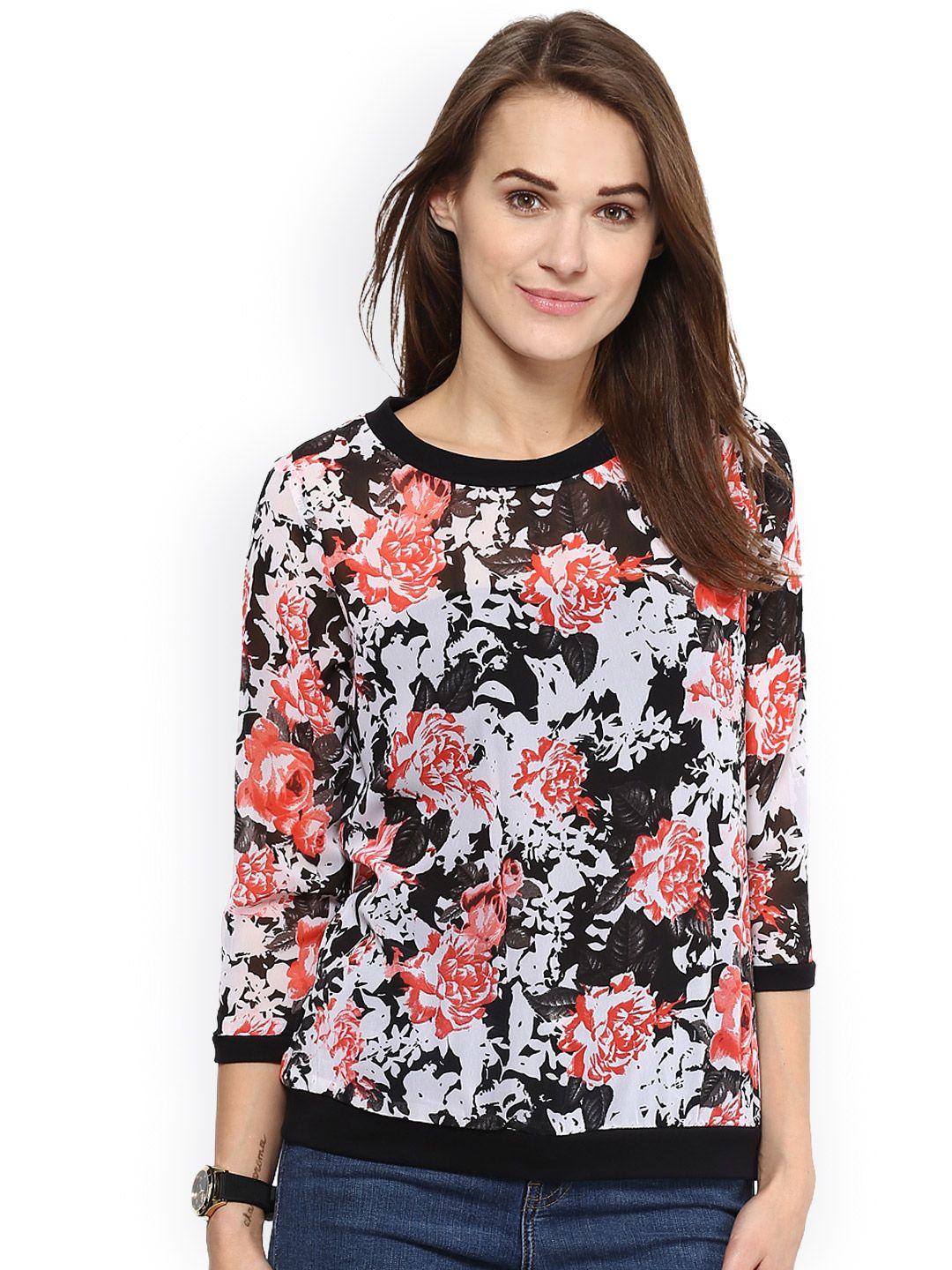 harpa white & black lightweight floral print top