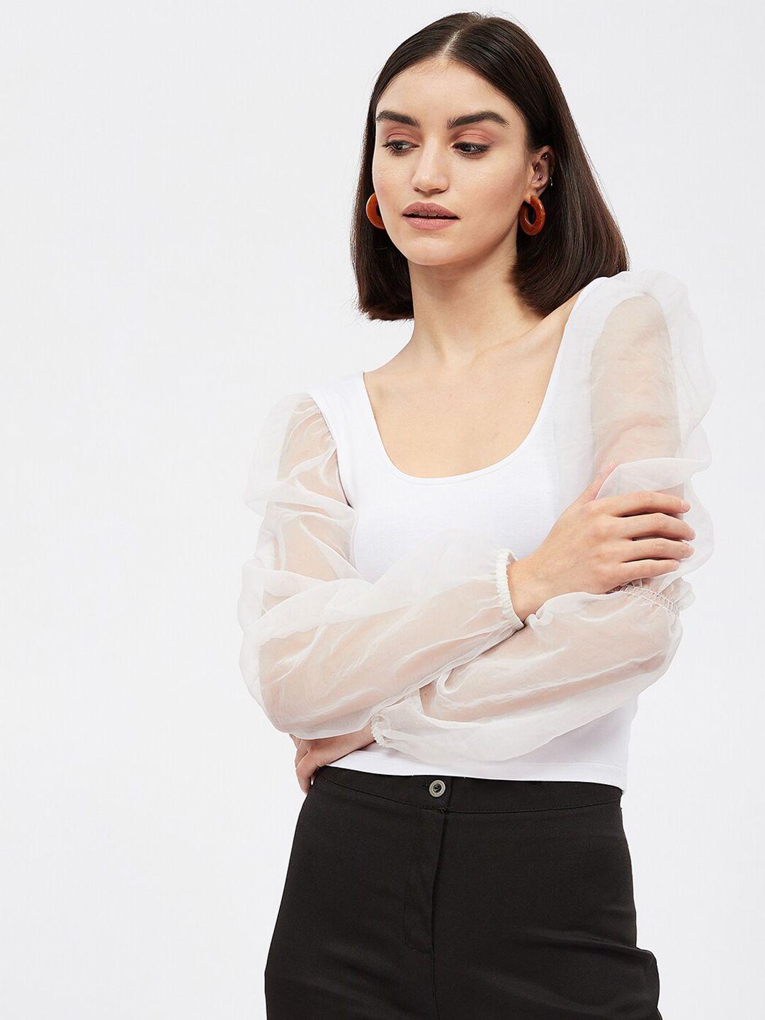 harpa white solid puff sleeves regular top