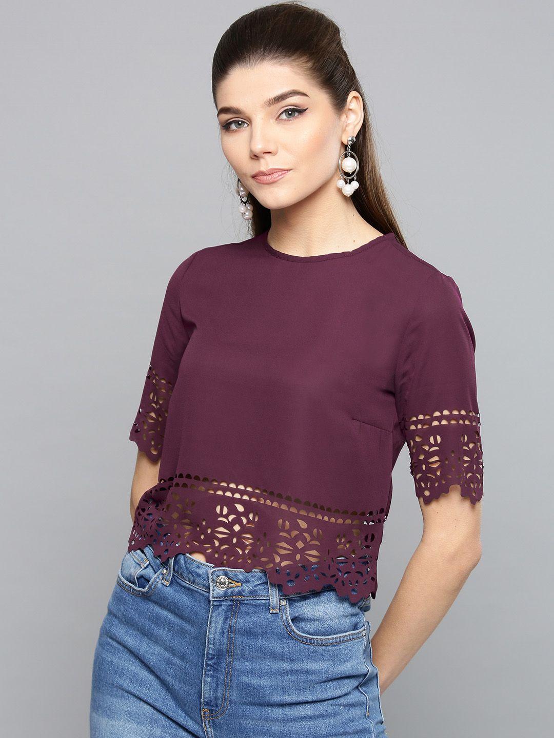 harpa women aubergine solid crop top