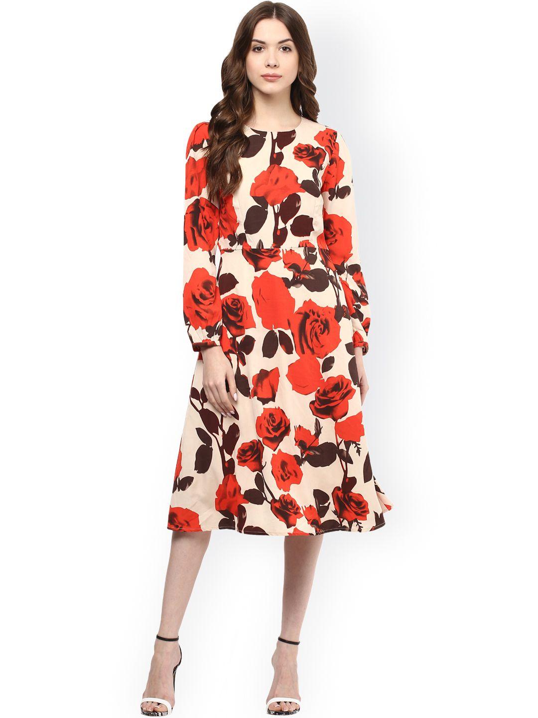 harpa women beige floral print a-line dress