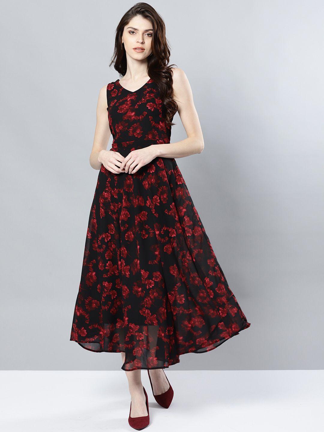 harpa women black & maroon printed maxi dress