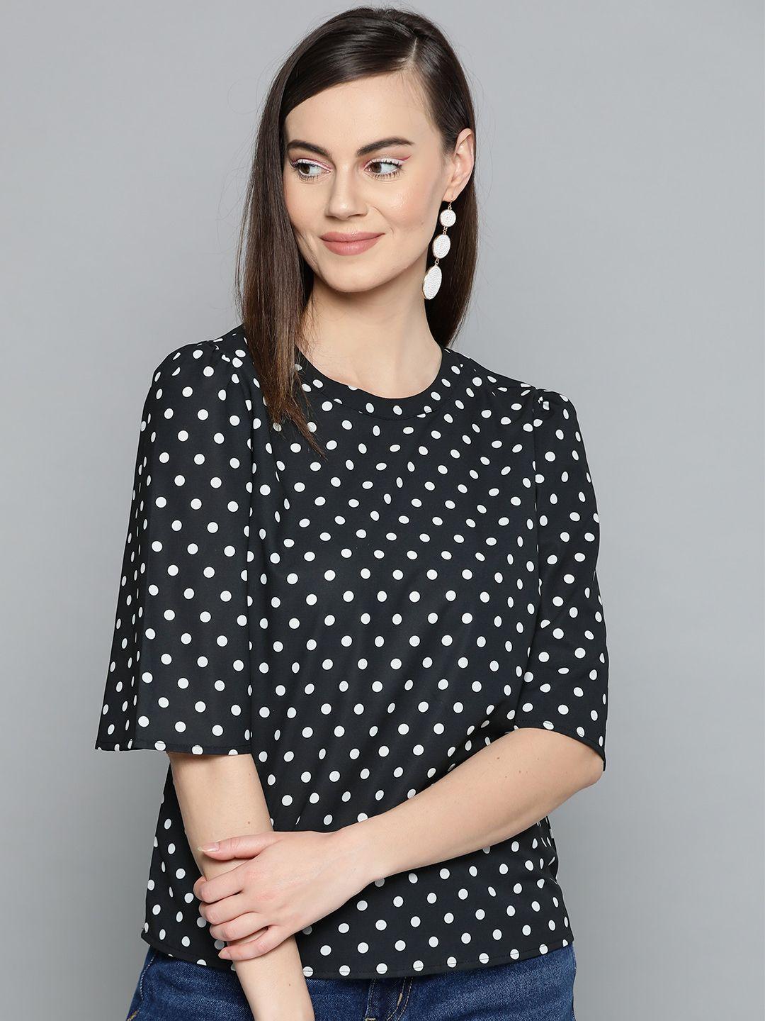 harpa women black & white polka dot print styled back top