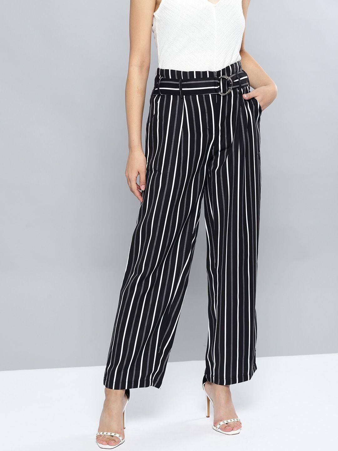 harpa women black & white striped parallel trousers