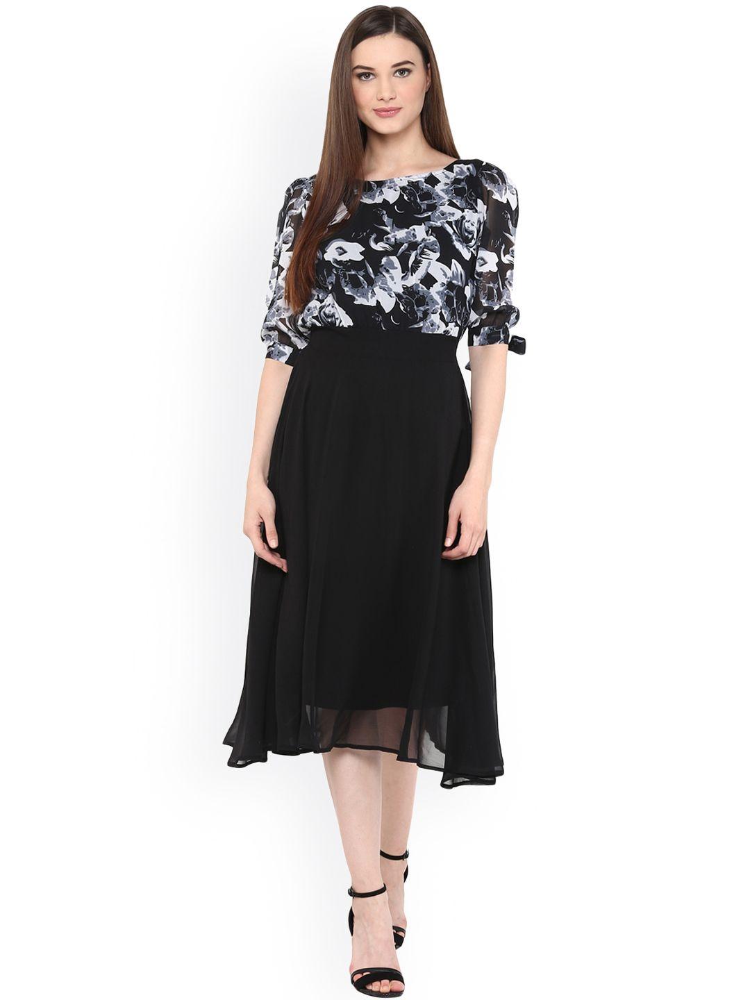 harpa women black floral print fit & flare dress