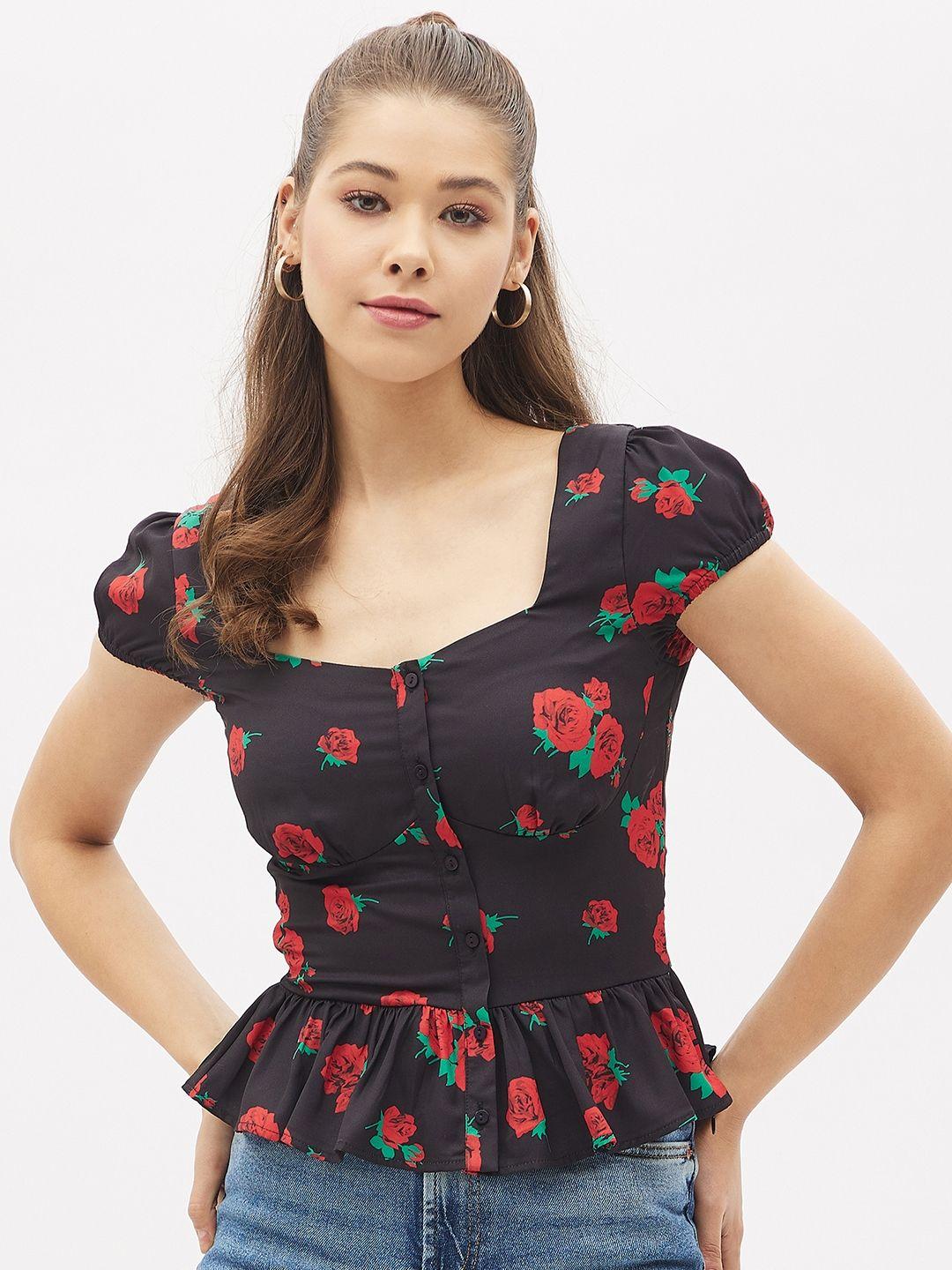 harpa women black floral print peplum top