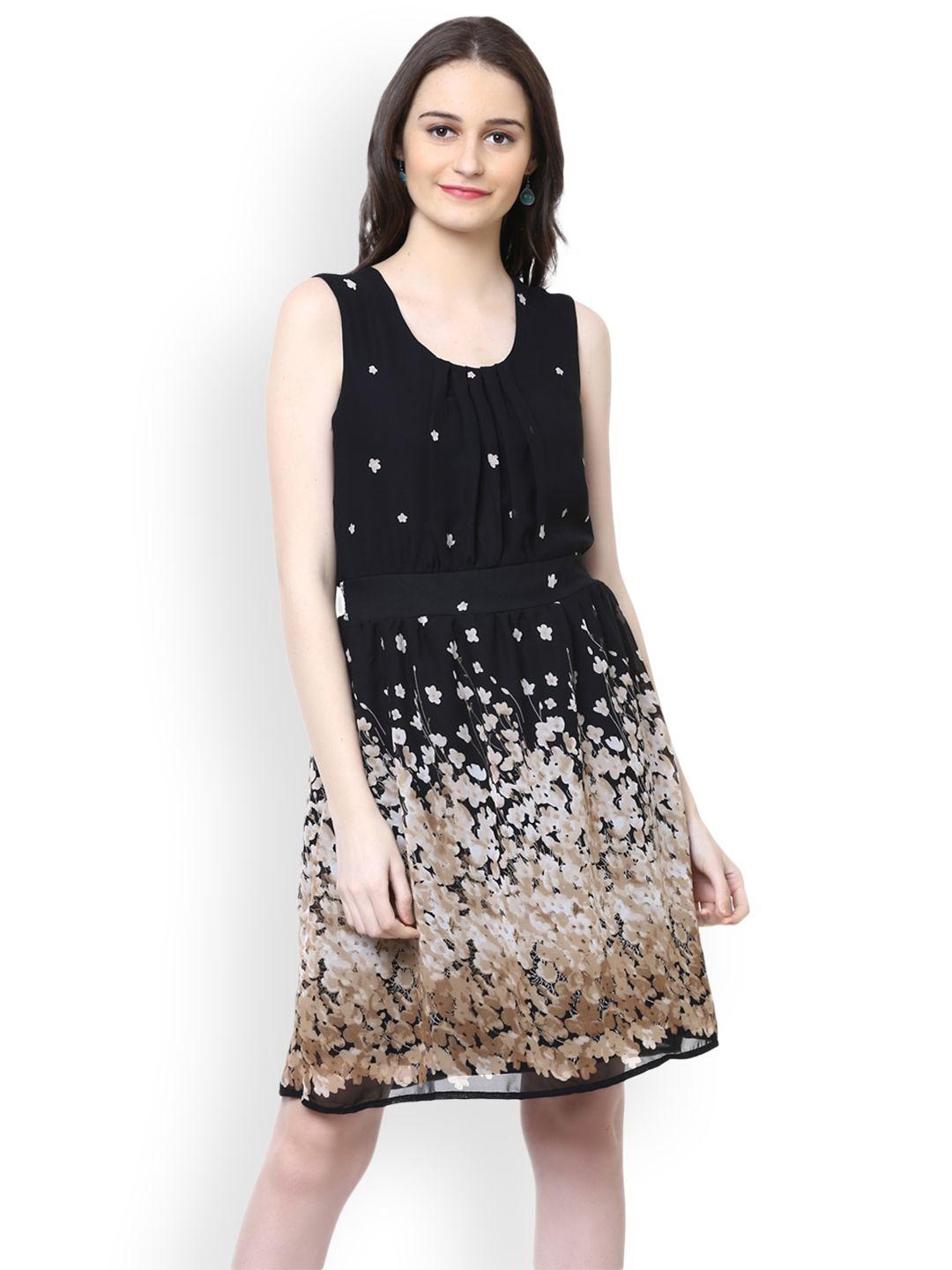 harpa women black printed a-line dress