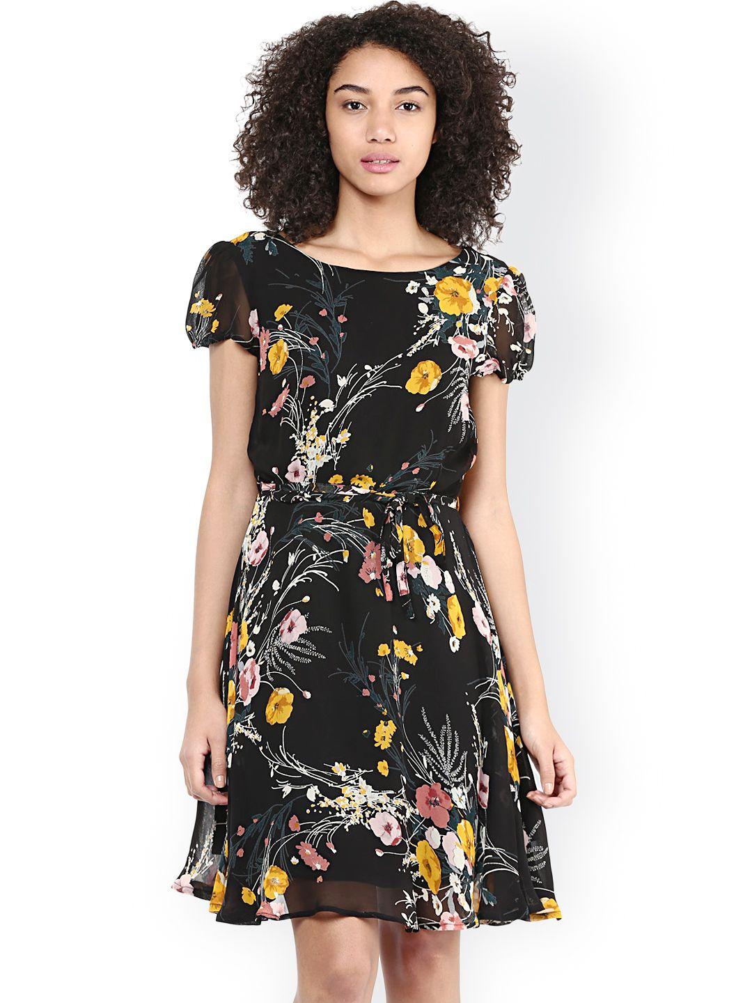 harpa women black printed fit & flare dress