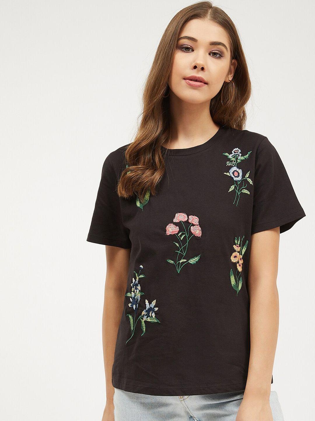 harpa women black printed round neck t-shirt