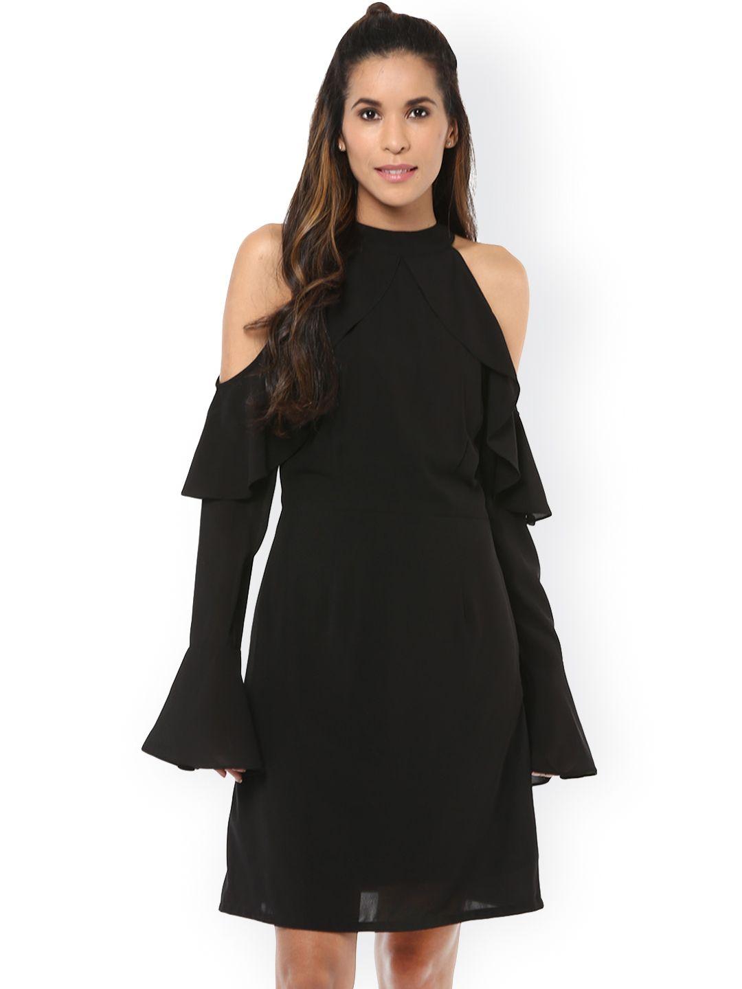 harpa women black solid a-line cold-shoulder dress