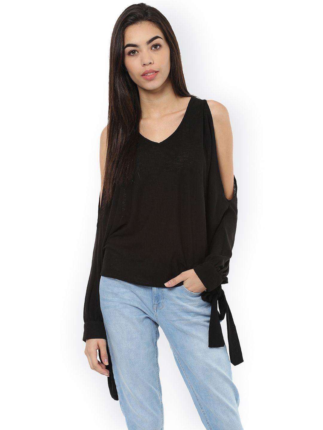 harpa women black solid cold shoulder top