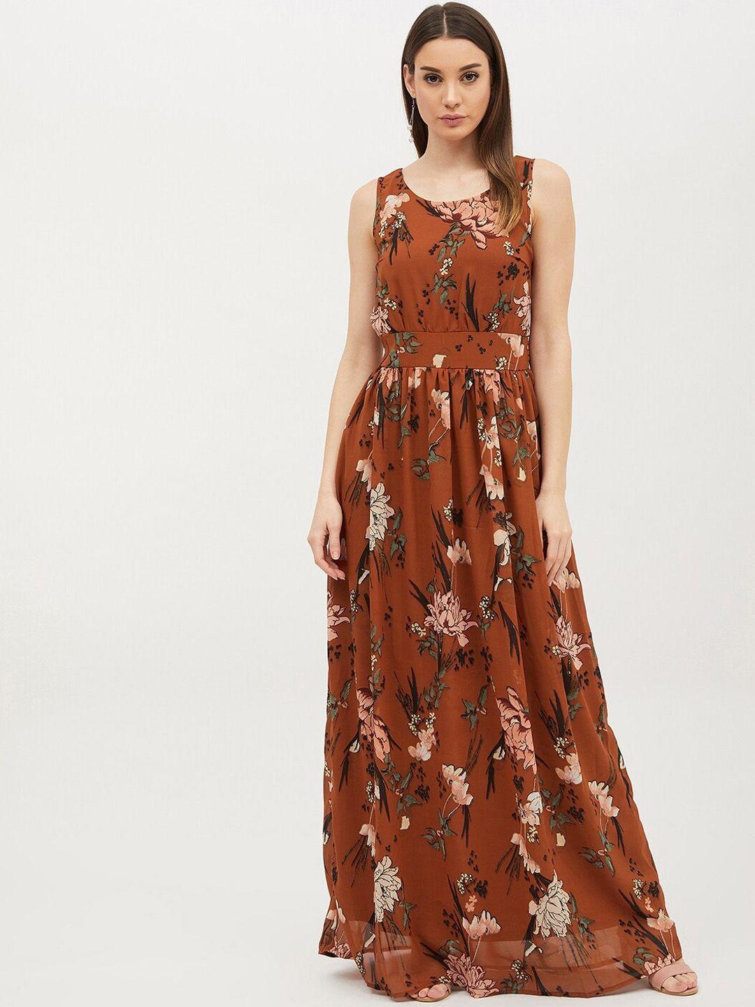 harpa women brown floral printed maxi dress