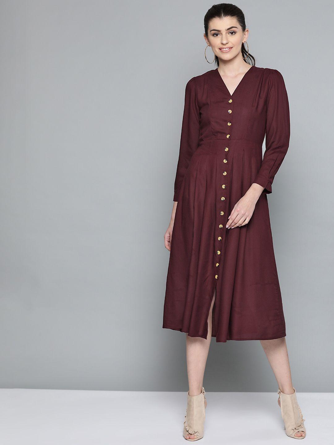 harpa women burgundy solid a-line dress