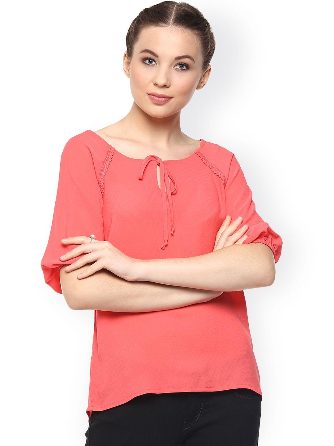 harpa women coral orange solid crepe top