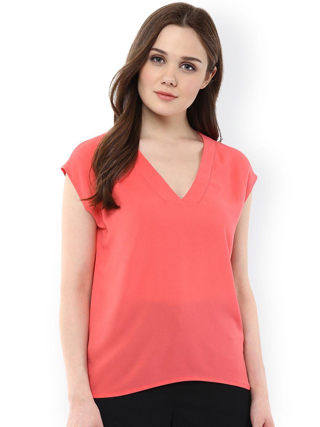 harpa women coral orange solid crepe top