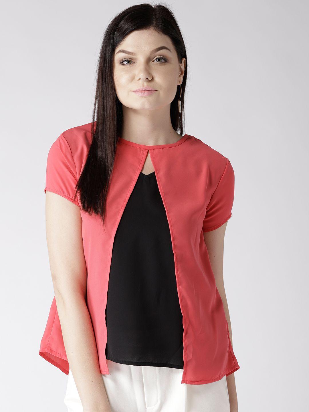 harpa women coral red & black solid layered styled back top