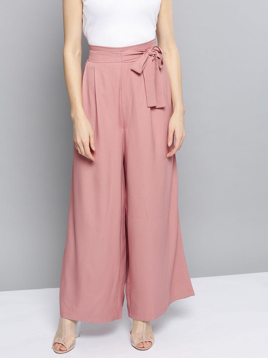 harpa women dusty pink regular fit solid parallel trousers