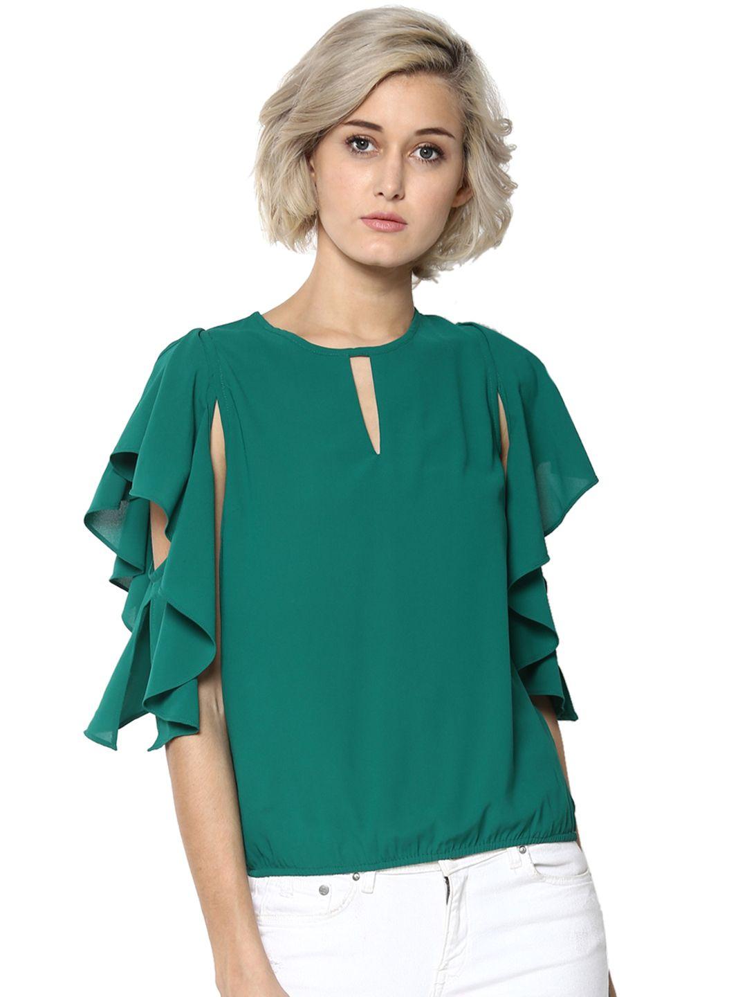 harpa women green solid blouson top