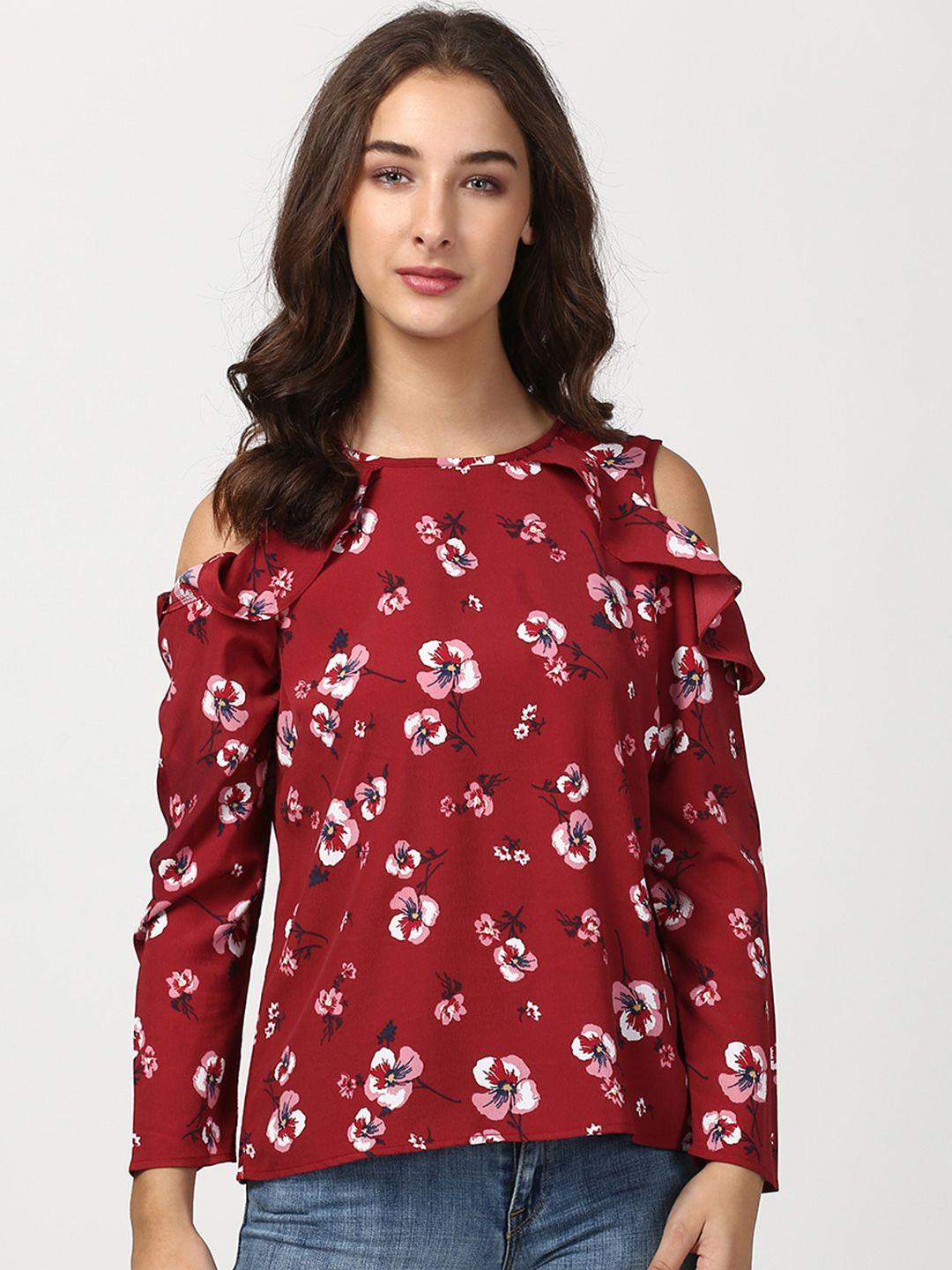 harpa women maroon floral printed top