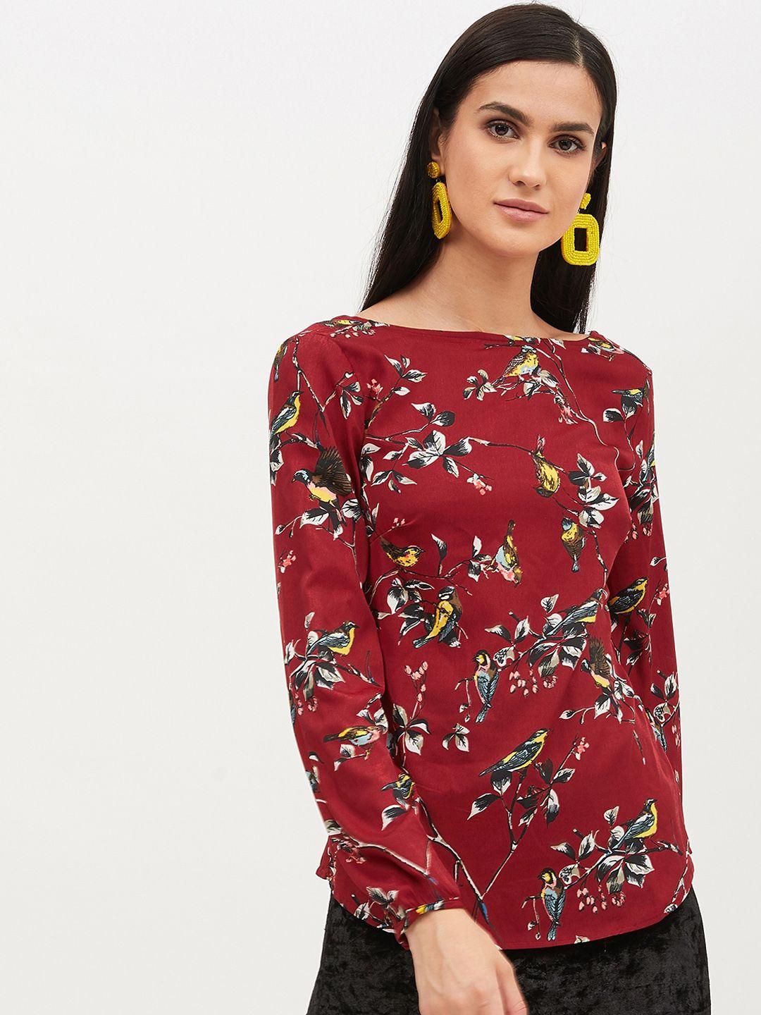 harpa women maroon floral printed top