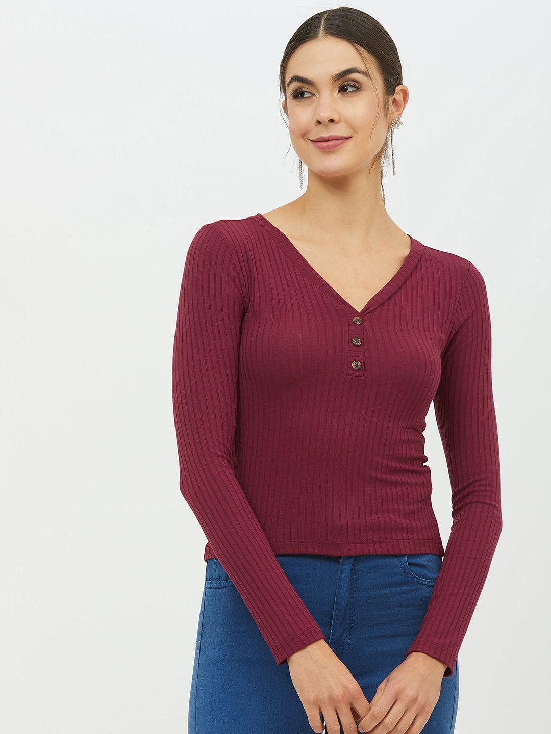 harpa women maroon self design fitted top