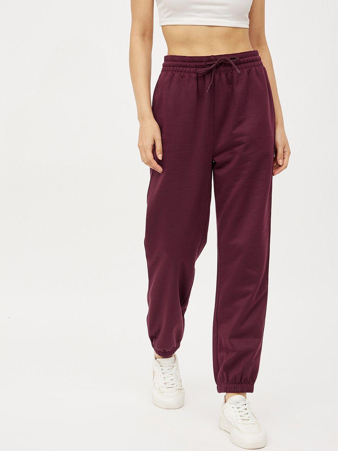 harpa women maroon solid regular fit terry joggers