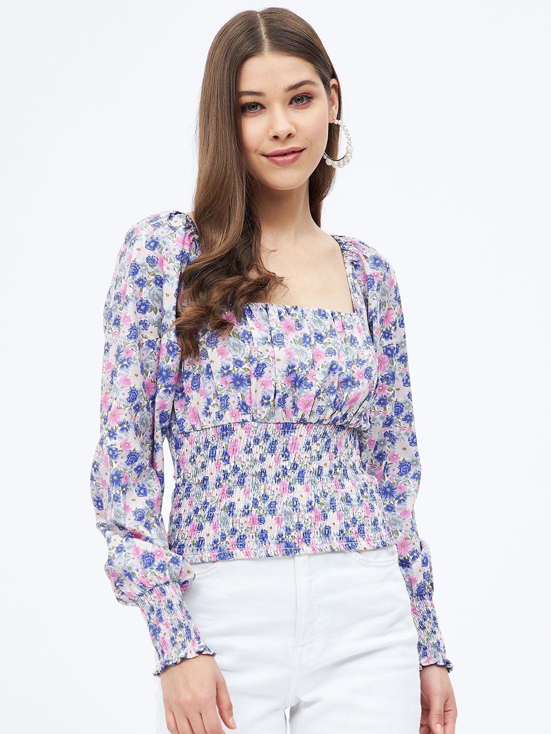 harpa women mauve & blue floral print crepe top