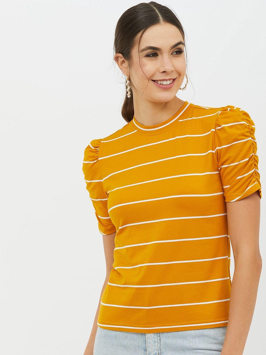 harpa women mustard striped round neck t-shirt