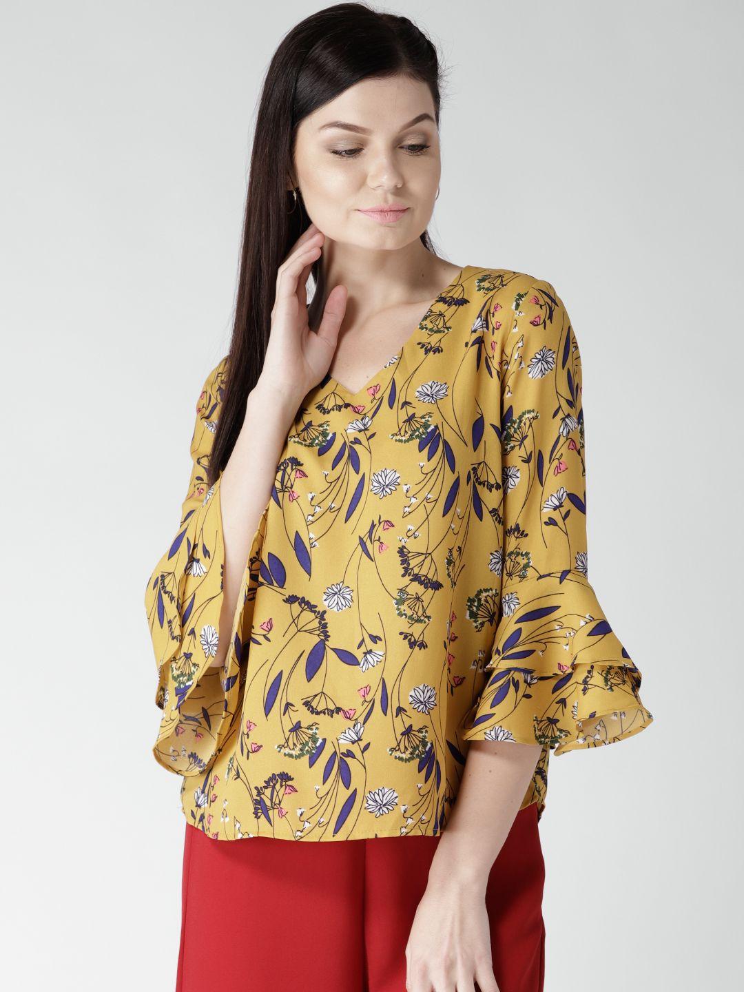 harpa women mustard yellow printed top