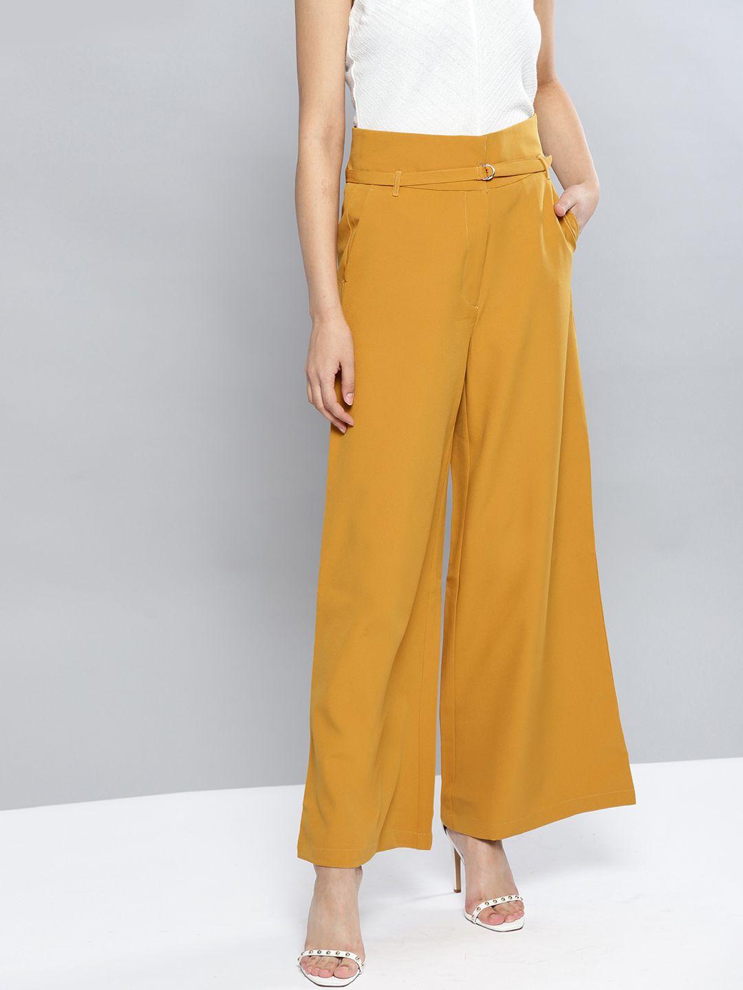 harpa women mustard yellow solid parallel trousers