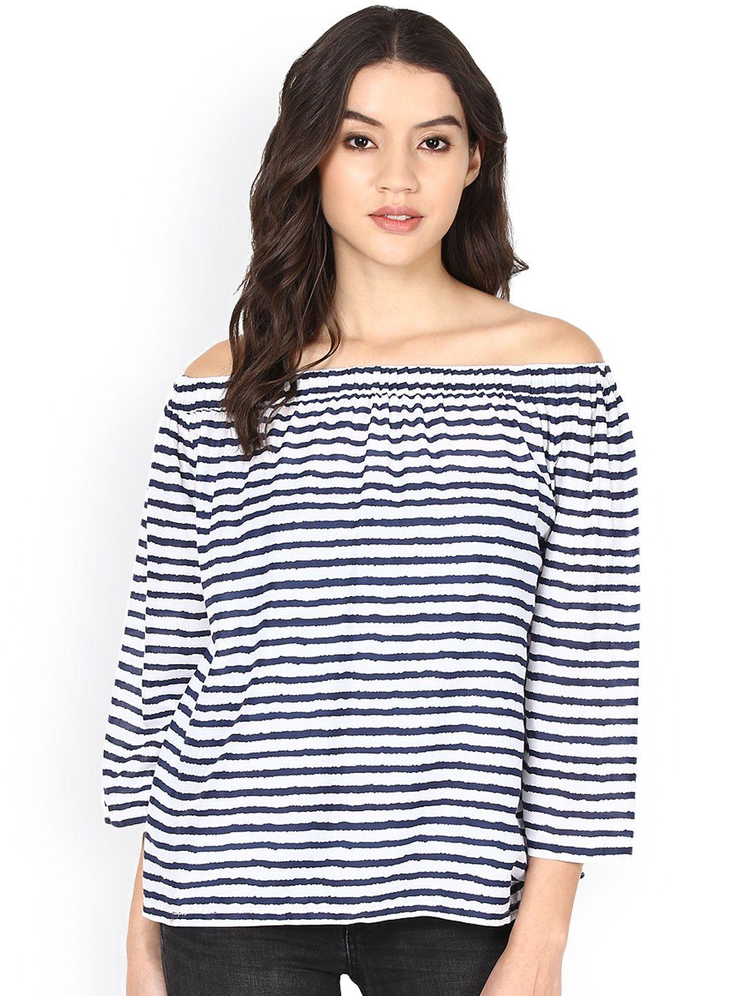 harpa women navy & white striped off-shoulder top