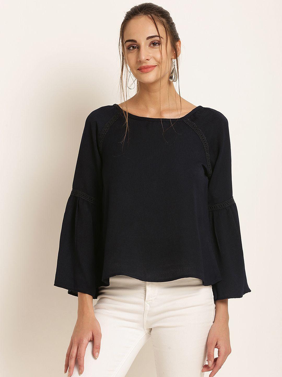 harpa women navy blue solid a-line top