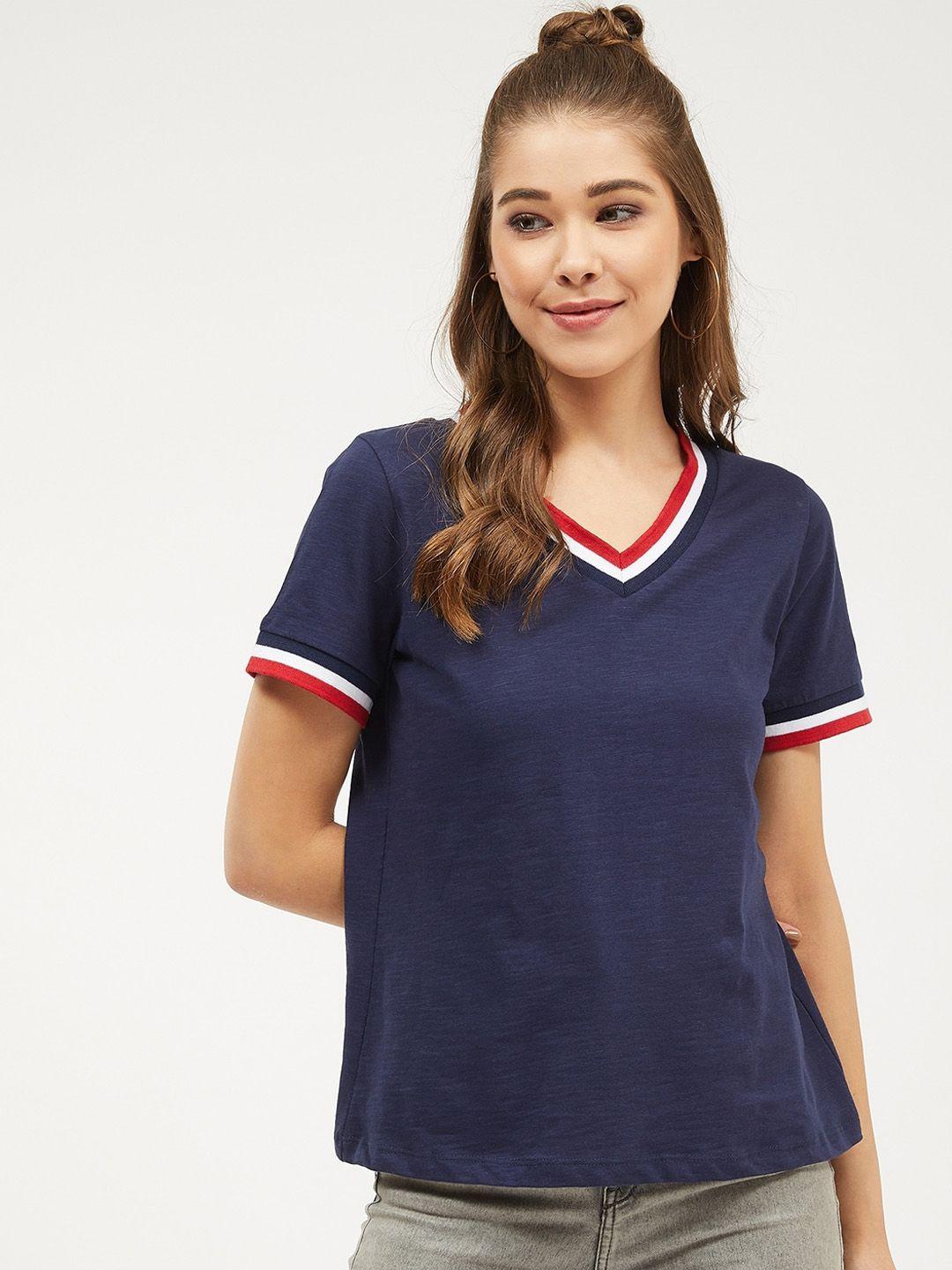 harpa women navy blue solid v-neck t-shirt