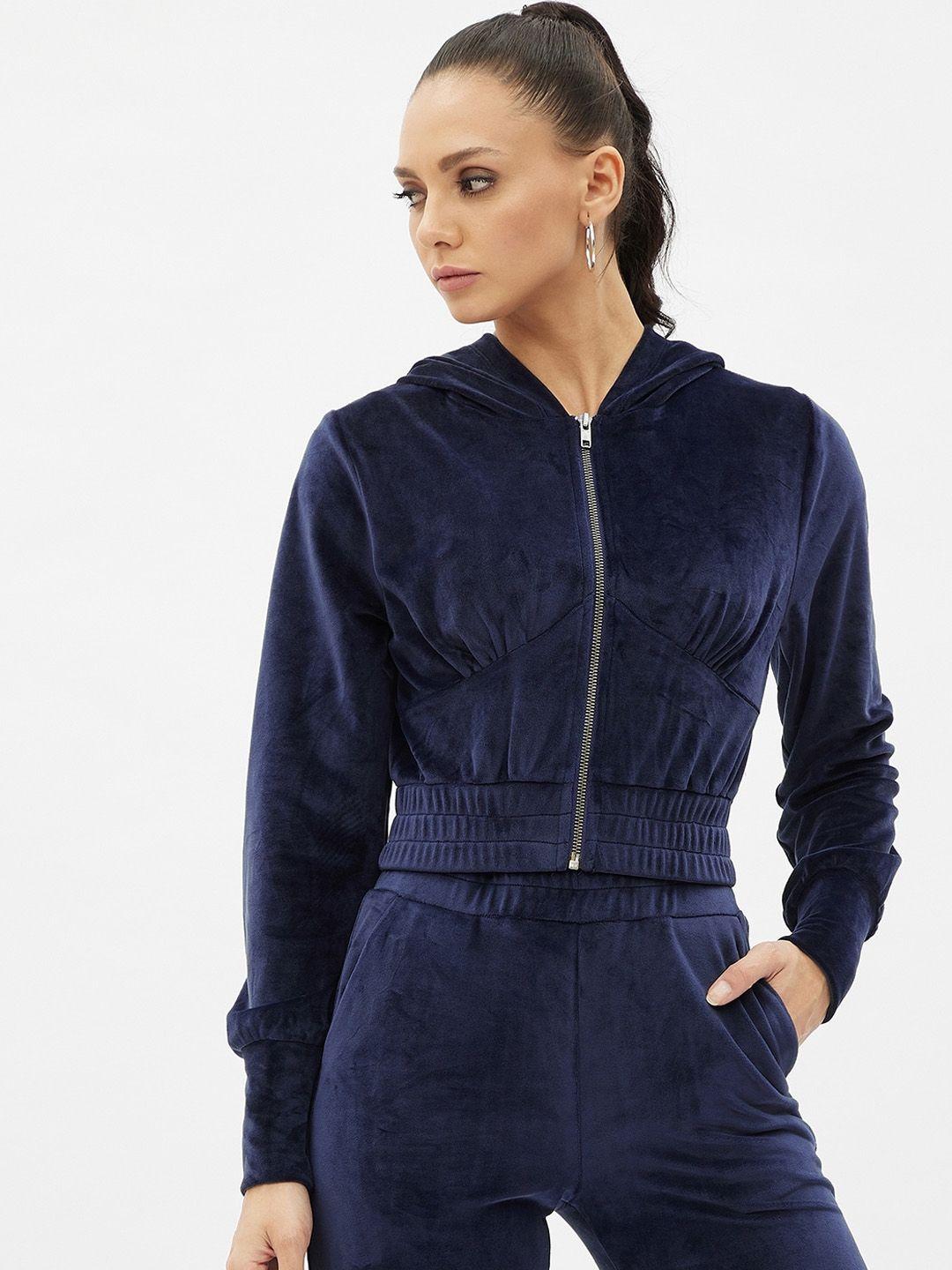 harpa women navy blue velour hooded sweatshirt