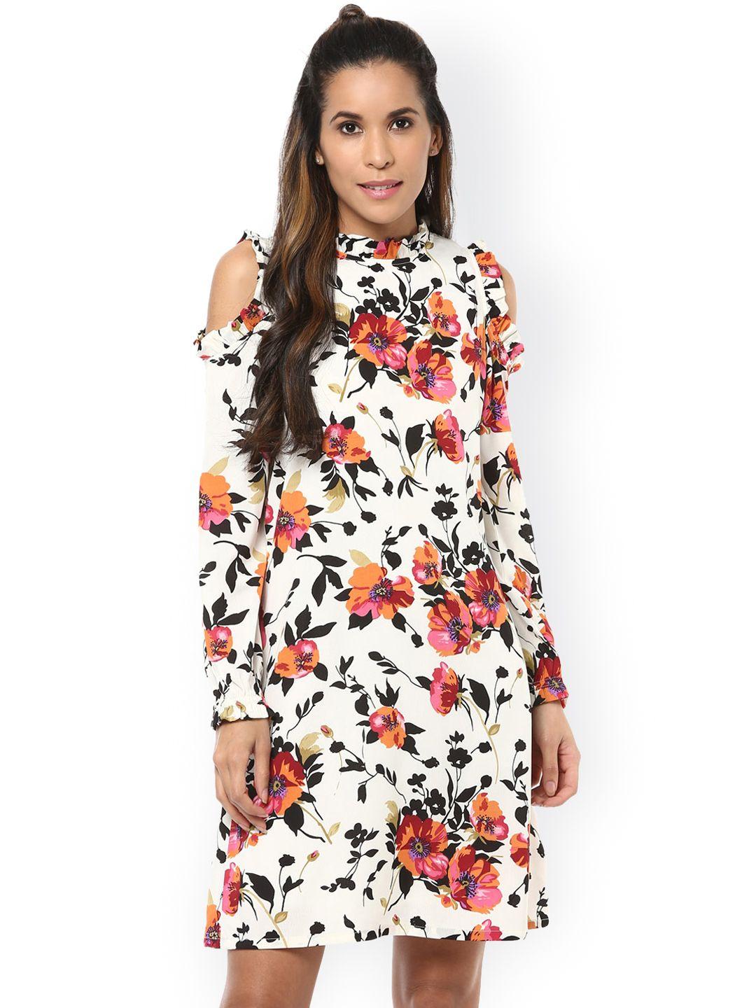 harpa women off-white floral print cold shoulder a-line dress