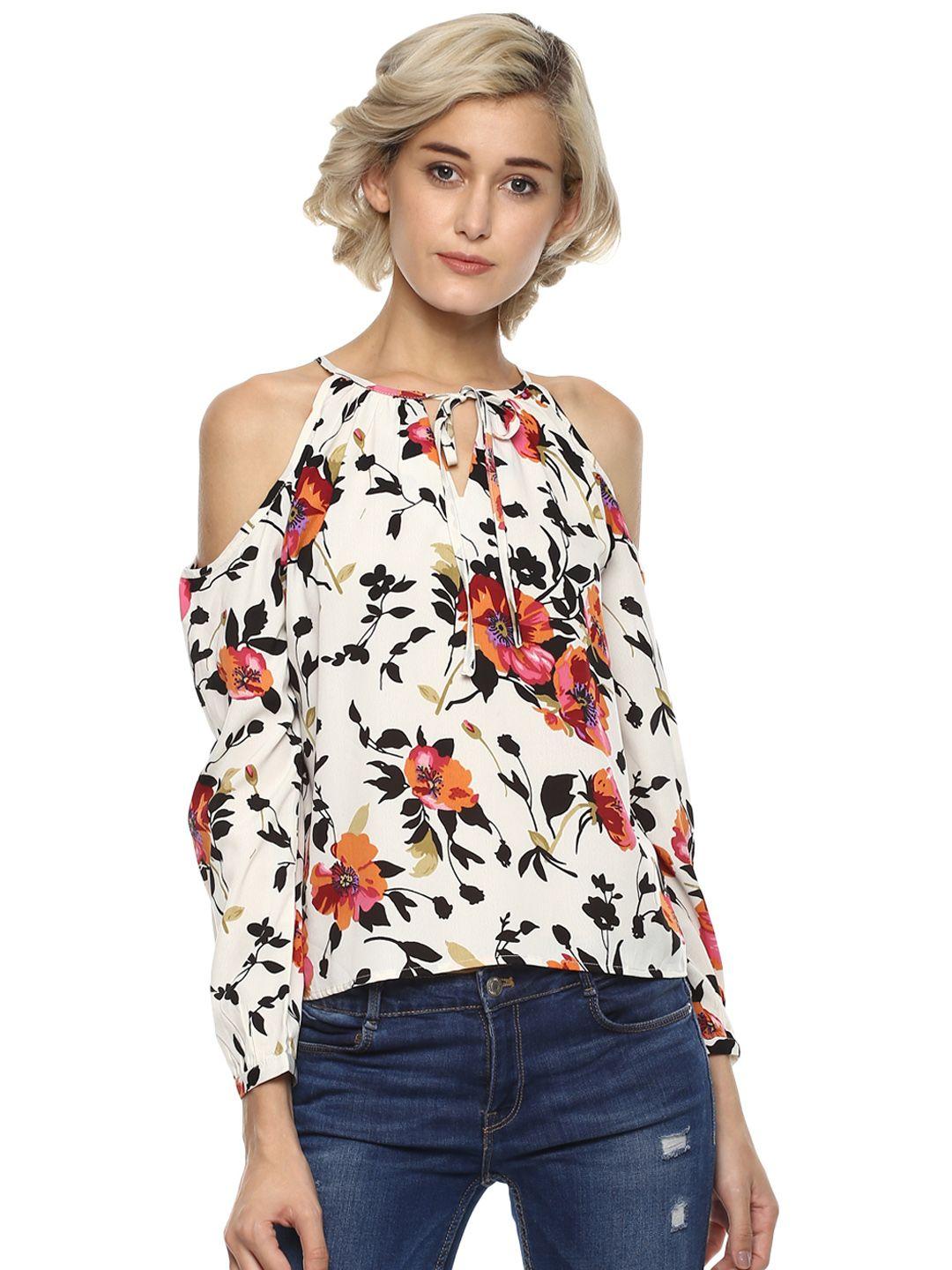 harpa women off-white floral print cold shoulder top