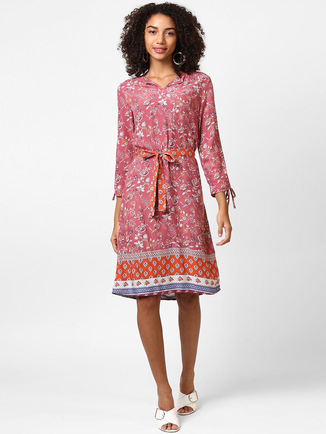 harpa women pink printed fit and flare dress