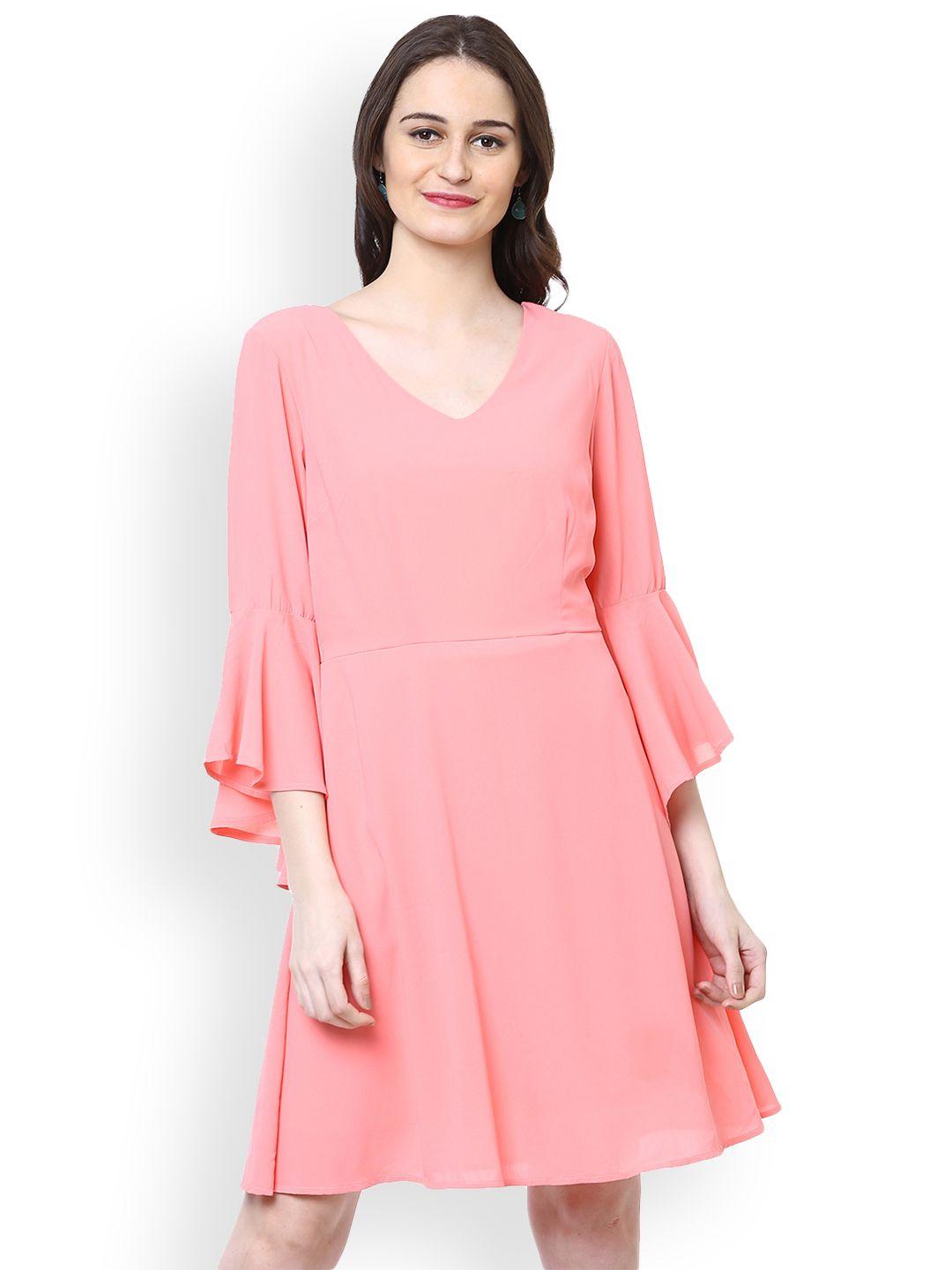 harpa women pink solid fit and flare dress