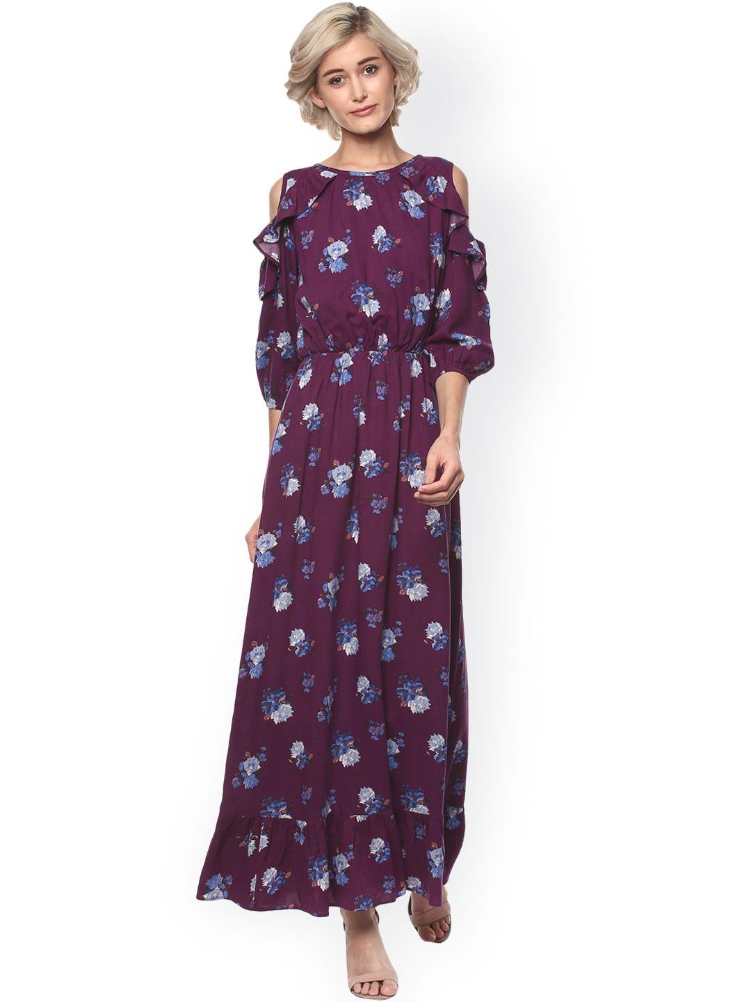 harpa women purple printed cold shoulder maxi dress