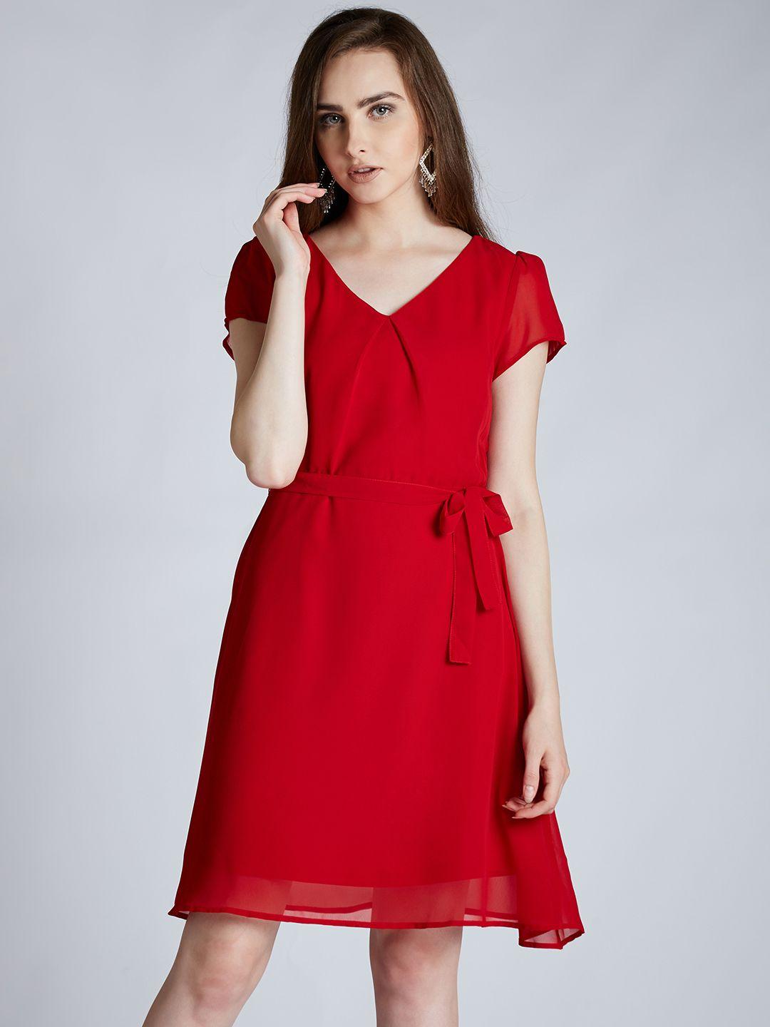 harpa women red solid a-line dress