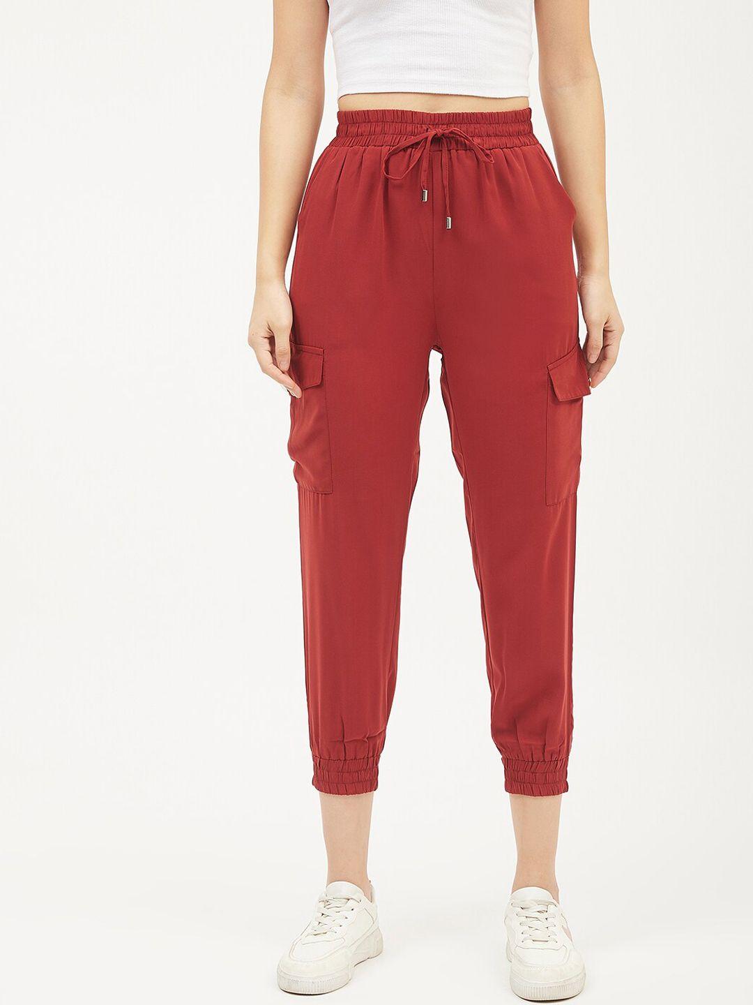 harpa women rust red smart solid regular trousers