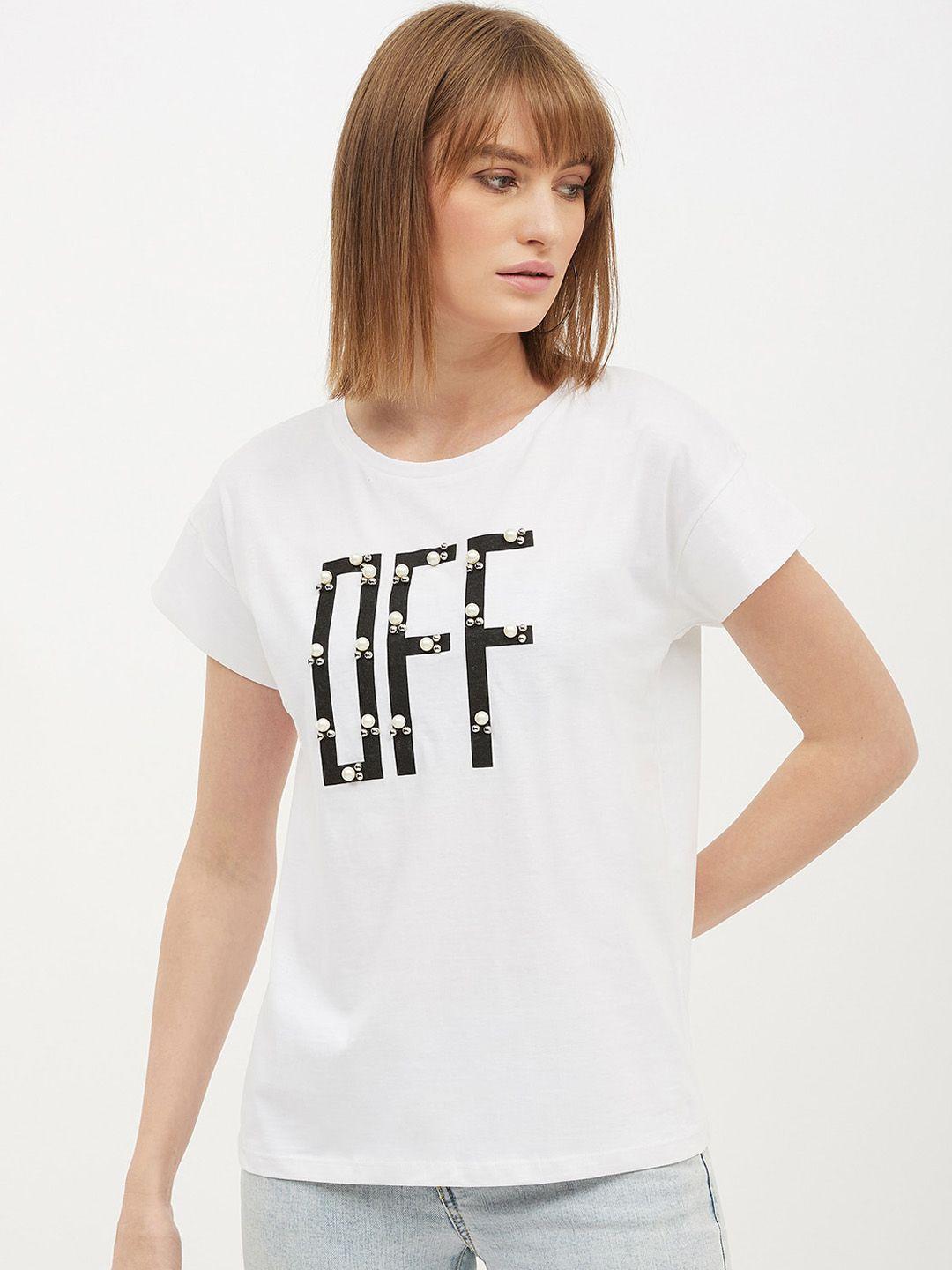 harpa women white printed round neck t-shirt