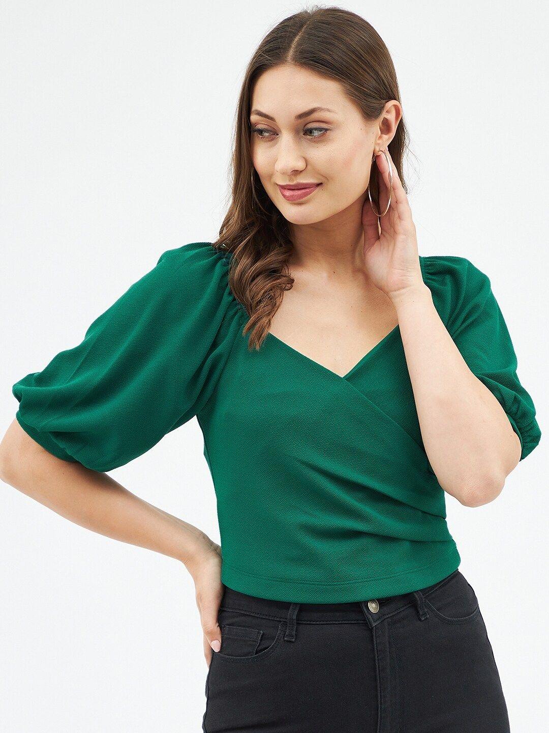 harpa womens solid green puff sleeve top