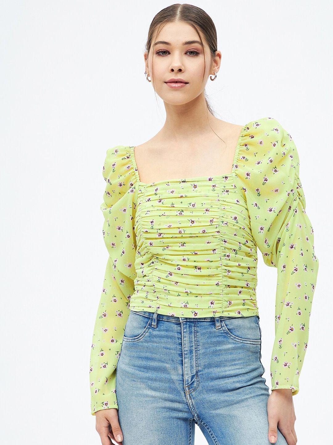 harpa yellow floral print georgette crop top