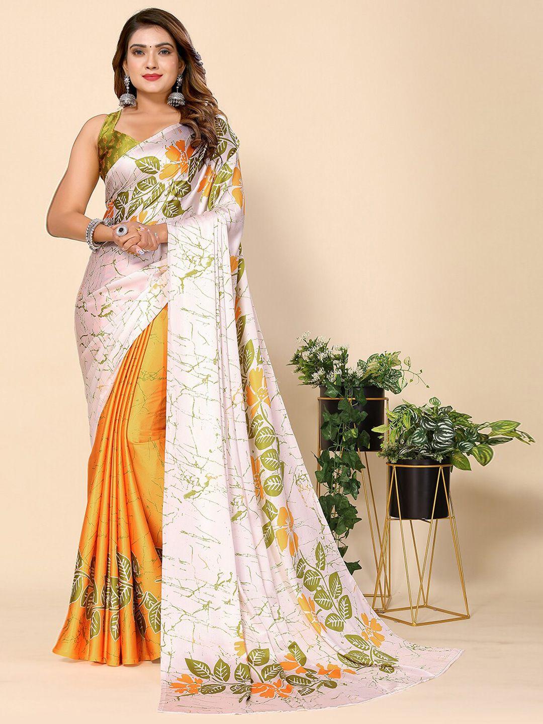 harpita floral printed crepe silk half and half tussar saree