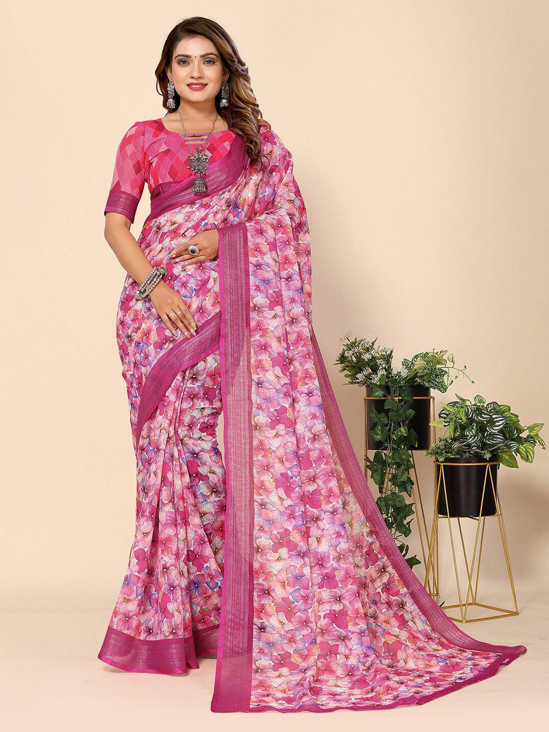 harpita floral printed zari chanderi saree