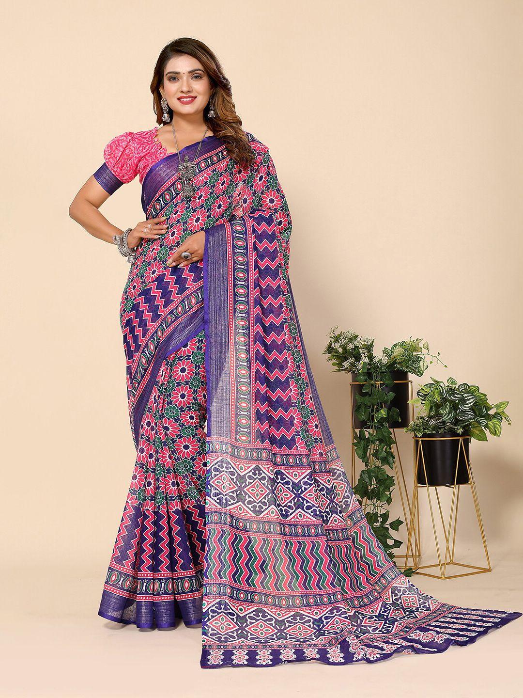 harpita floral printed zari chanderi saree