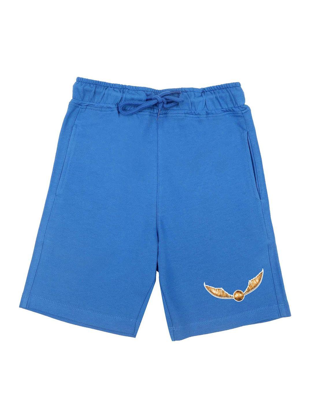 harry potter boys blue solid regular fit regular shorts with printed detailing